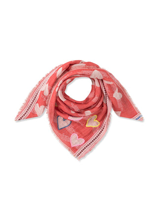 Jacquard-Tuch aus Baumwollmischung mit Herzmuster und Stickerei