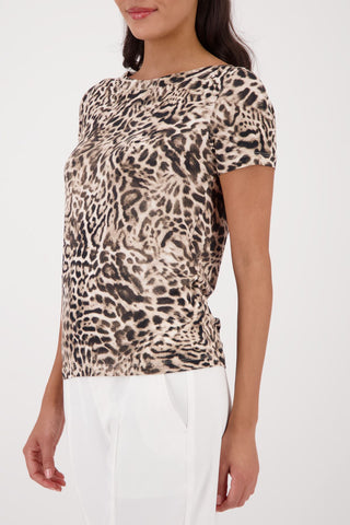 T-Shirt, dark chocolate gemustert