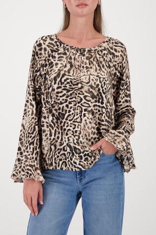 Bluse, dark chocolate gemustert