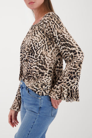 Bluse, dark chocolate gemustert