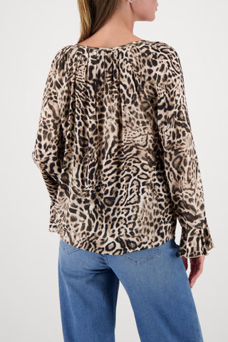 Bluse, dark chocolate gemustert