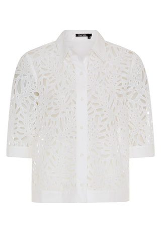 Spitzen-Bluse mit Popeline-Besatz