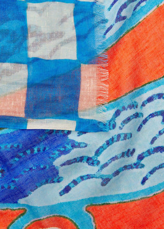 Schal aus feiner Baumwollmischung mit Fisch-Motiv