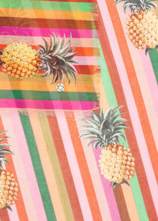 Leichter Schal aus Baumwolle mit Streifen und Ananas-Motiven