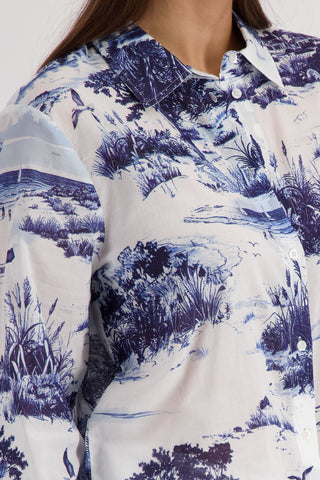 Bluse, marine gemustert