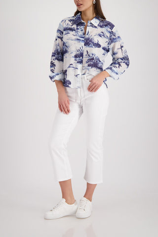 Bluse, marine gemustert