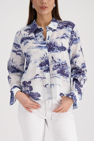 Bluse, marine gemustert