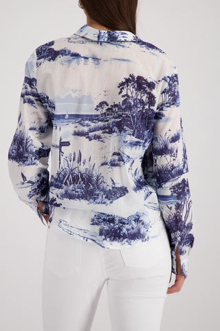 Bluse, marine gemustert