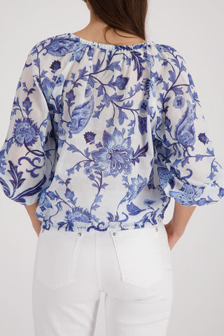 Bluse, marine gemustert
