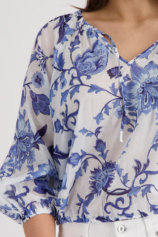 Bluse, marine gemustert