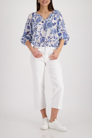 Bluse, marine gemustert
