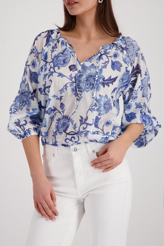 Bluse, marine gemustert