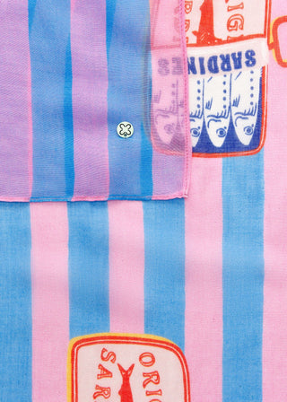 Feiner Schal aus Modalmischung mit Streifenmuster und Sardinen-Motiven