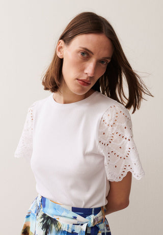 Rippenshirt mit Spitzenärmel