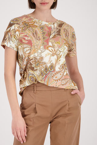T-Shirt, mocca gemustert