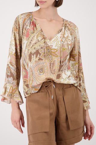 Bluse, mocca gemustert