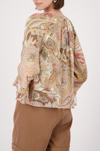 Bluse, mocca gemustert