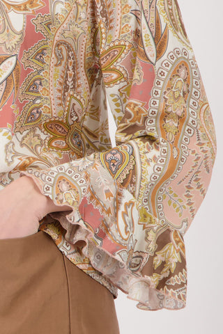Bluse, mocca gemustert