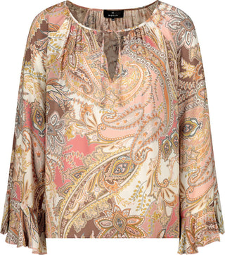 Bluse, mocca gemustert