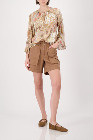 Bluse, mocca gemustert