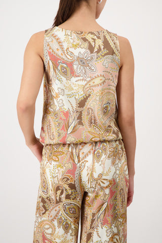 Bluse, mocca gemustert