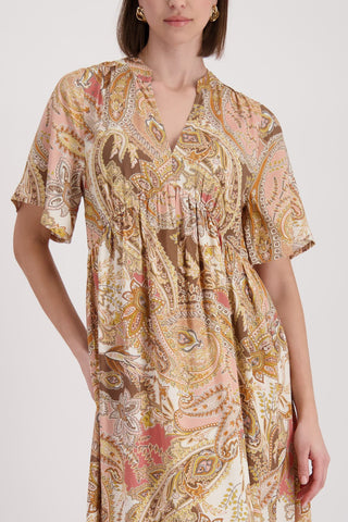 Kleid, mocca gemustert
