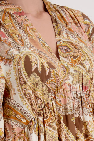 Kleid, mocca gemustert