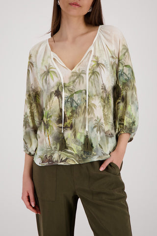 Bluse, olive gemustert