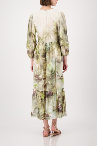Kleid, olive gemustert