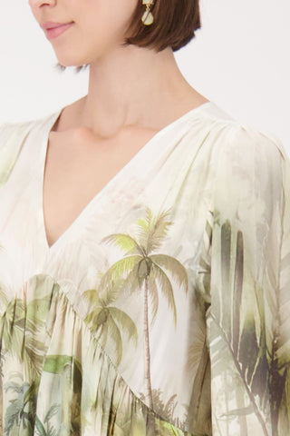 Kleid, olive gemustert