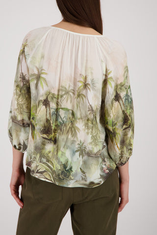Bluse, olive gemustert