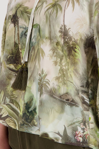 Bluse, olive gemustert