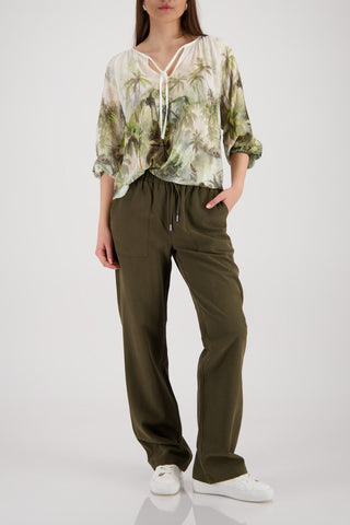 Bluse, olive gemustert