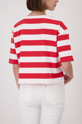 Sweatshirt, coral red ringel