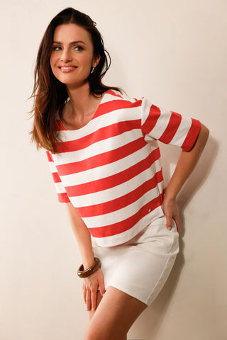 Sweatshirt, coral red ringel