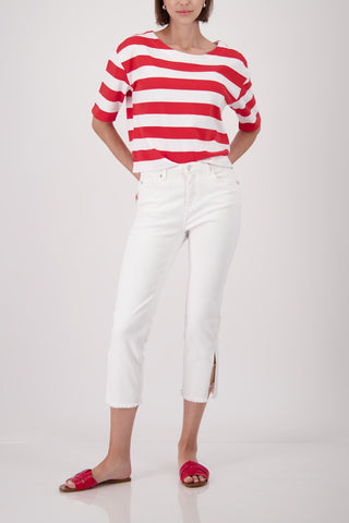 Sweatshirt, coral red ringel