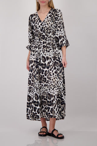 Kleid, coffee gemustert