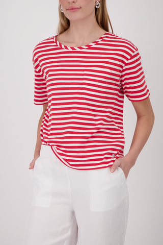 T-Shirt, coral red ringel