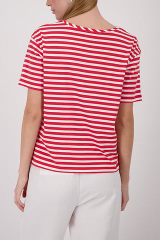 T-Shirt, coral red ringel