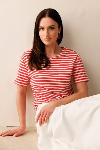 T-Shirt, coral red ringel