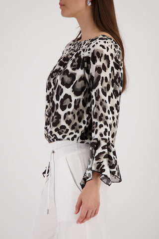 Bluse, coffee gemustert