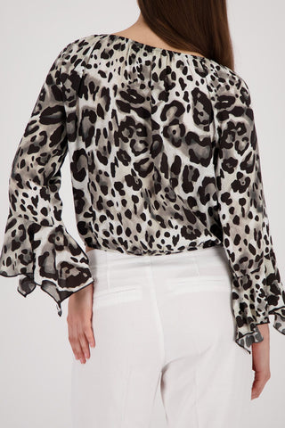 Bluse, coffee gemustert
