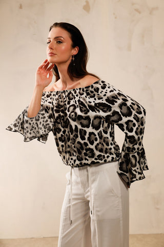 Bluse, coffee gemustert