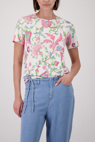 T-Shirt, champagne beige gemustert