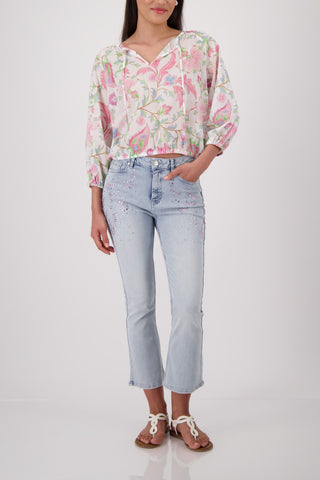 Bluse, champagne beige gemustert