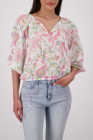Bluse, champagne beige gemustert