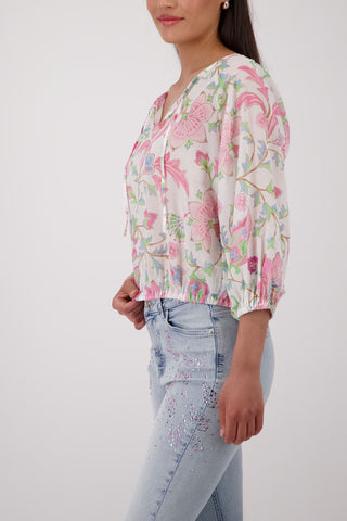 Bluse, champagne beige gemustert
