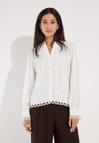 Crêpe Blouse with Lace Details, off white