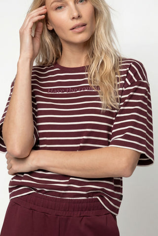 Sweatshirt, dark bordeaux ringel