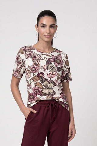 T-Shirt, antique white gemustert